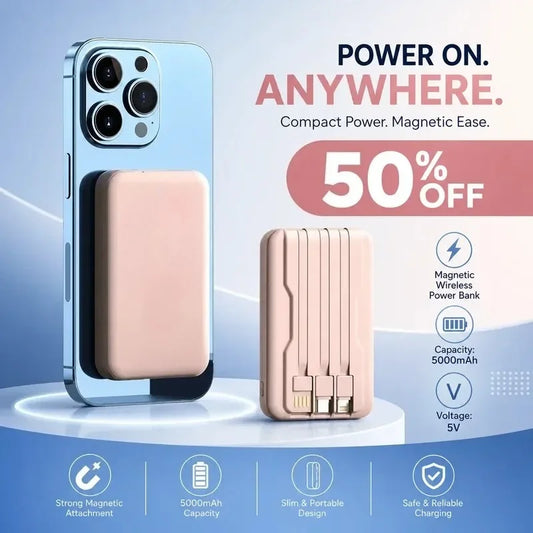 Magnetic Wireless Power Bank with Built-in Cable