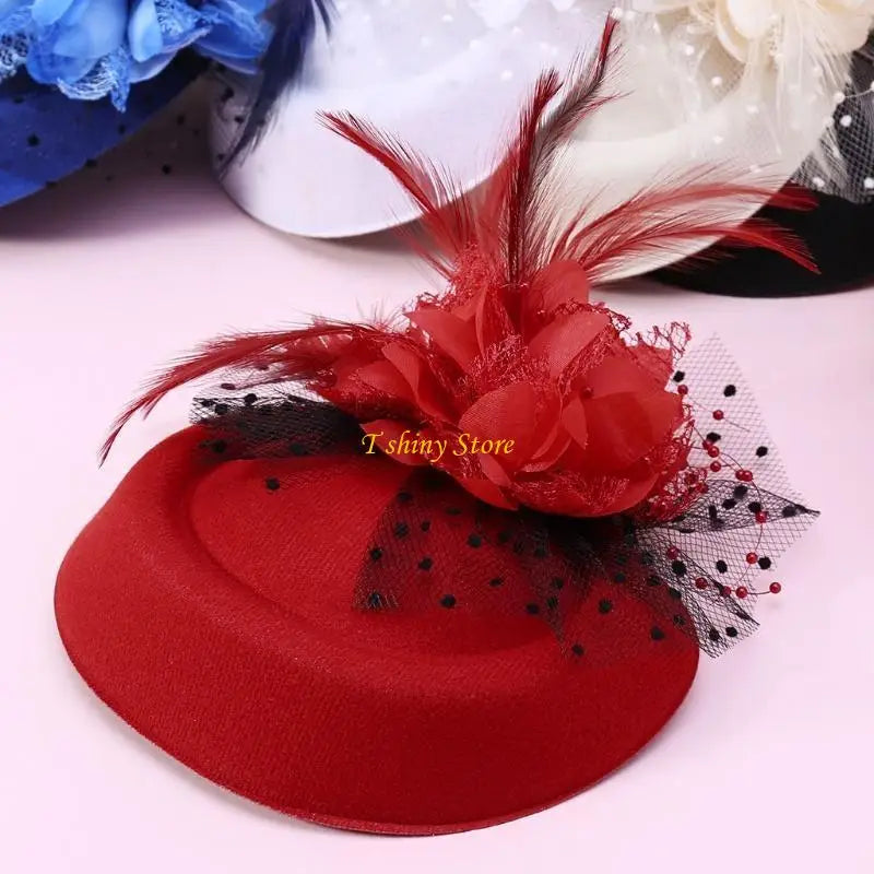 Women Vintage Fascinator Hat with Veil & Flower