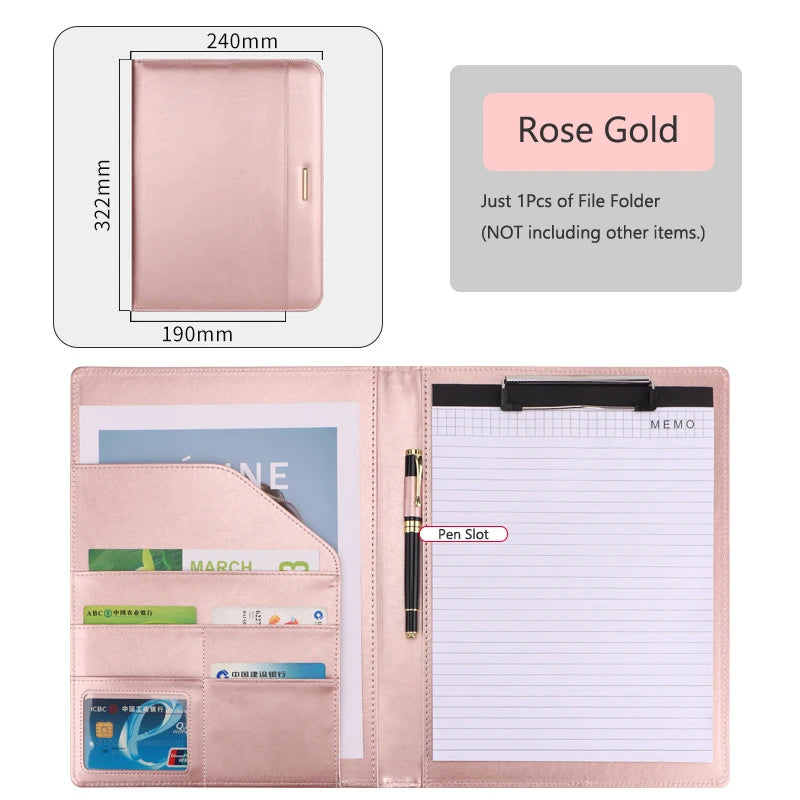 A4 Leather Business Padfolio Clipboard Folder