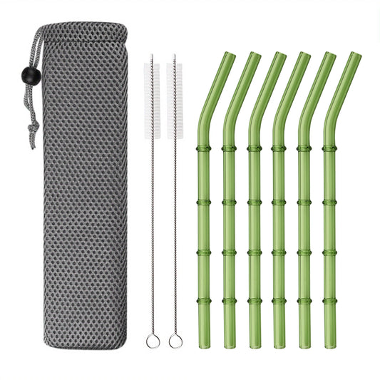 Bamboo Shaped Glass Drinking Straw Set
