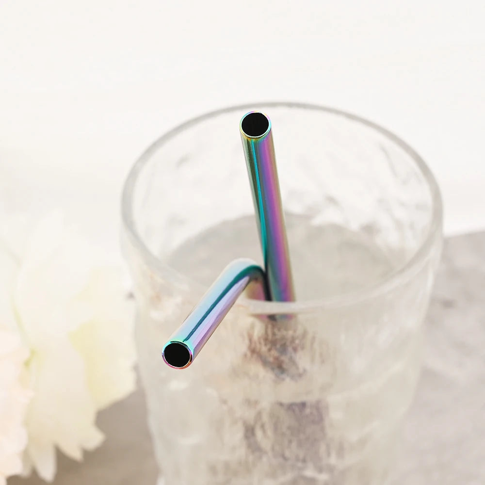 Reusable 304 Stainless Steel Metal Drinking Straws Set with Cleaning Brush