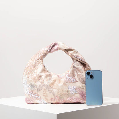 Floral Sequin Half-Moon Evening Bag