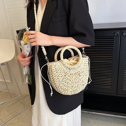 Handwoven Straw Rattan Crossbody Beach Bag