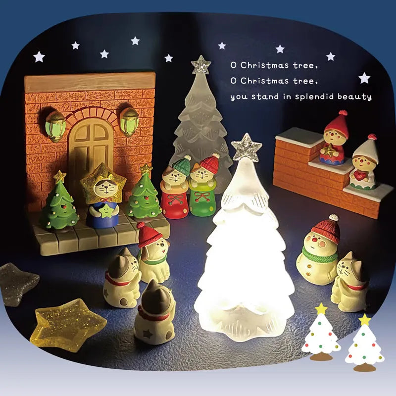 Glowing Christmas Cat Resin Figurine