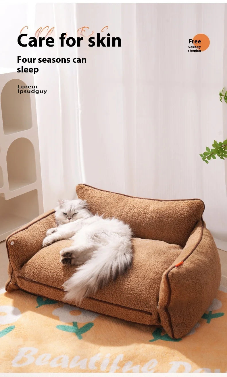 All-Season Plush Pet Sofa Bed for Dogs & Cats