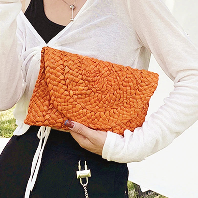 Women’s Handwoven Straw Envelope Clutch Bag