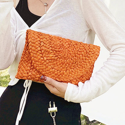 Women’s Handwoven Straw Envelope Clutch Bag