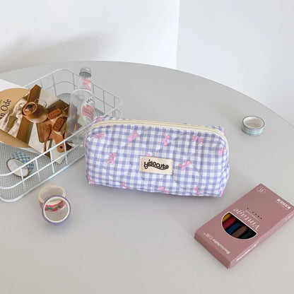 Fresh Plaid Bow Print Pencil Case