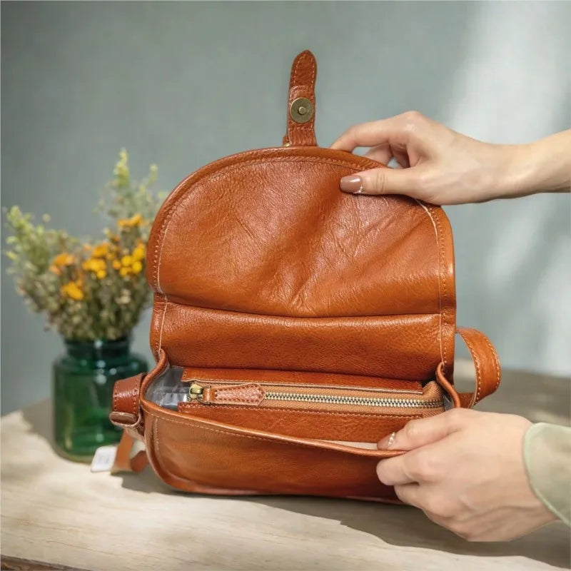Genuine Leather Retro Saddle Crossbody Bag