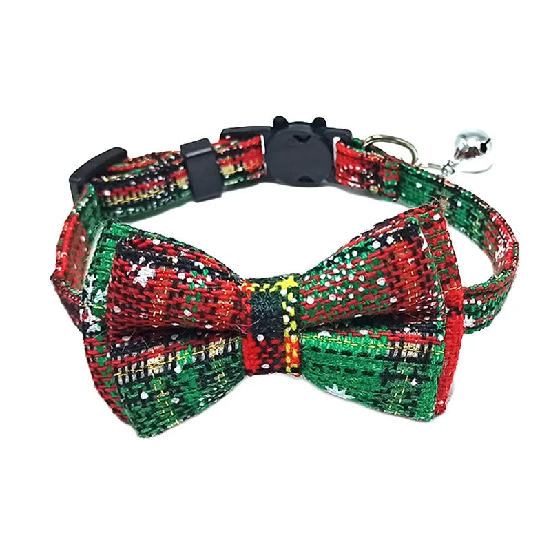 Plaid Cat Collar with Bow Tie & Bell – Adjustable Breakaway Pet Collar