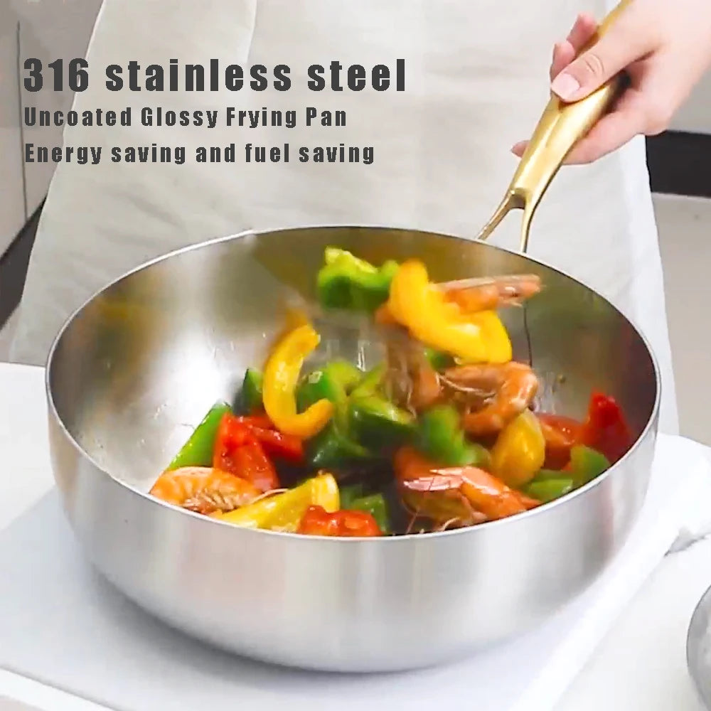 316 Stainless Steel Deep Frying Pan / Wok Skillet
