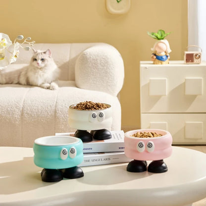 Elevated Stainless Steel Pet Bowl with Cartoon Design