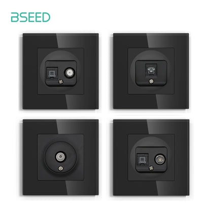 BSEED Glass Wall Socket Outlet – TV, RJ45, Telephone & Satellite