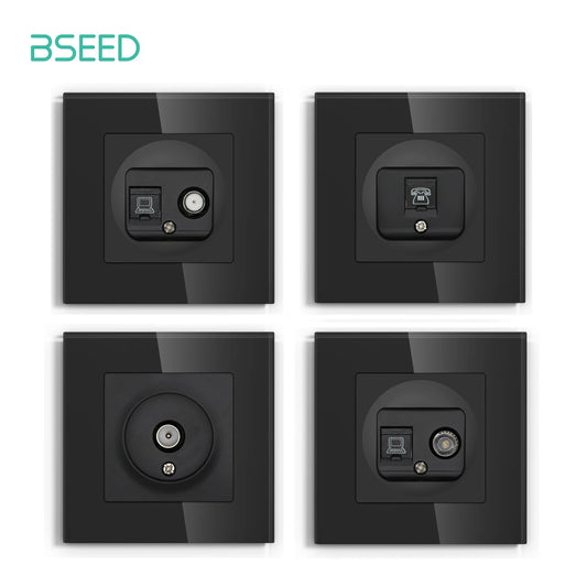 BSEED Glass Wall Socket Outlet – TV, RJ45, Telephone & Satellite