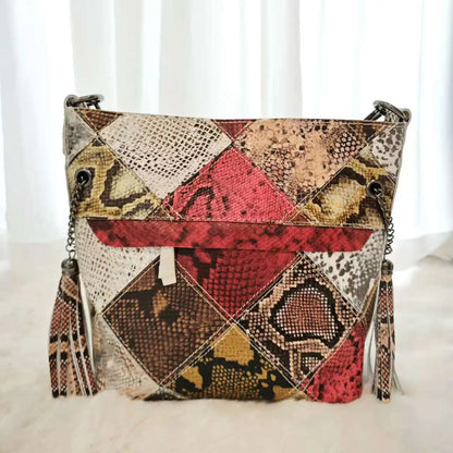 Designer Cow Leather Color Block Crossbody Bucket Handbag