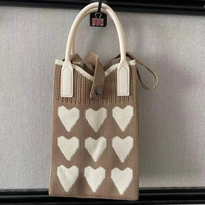 Knitted Heart Mini Crossbody Phone Bag