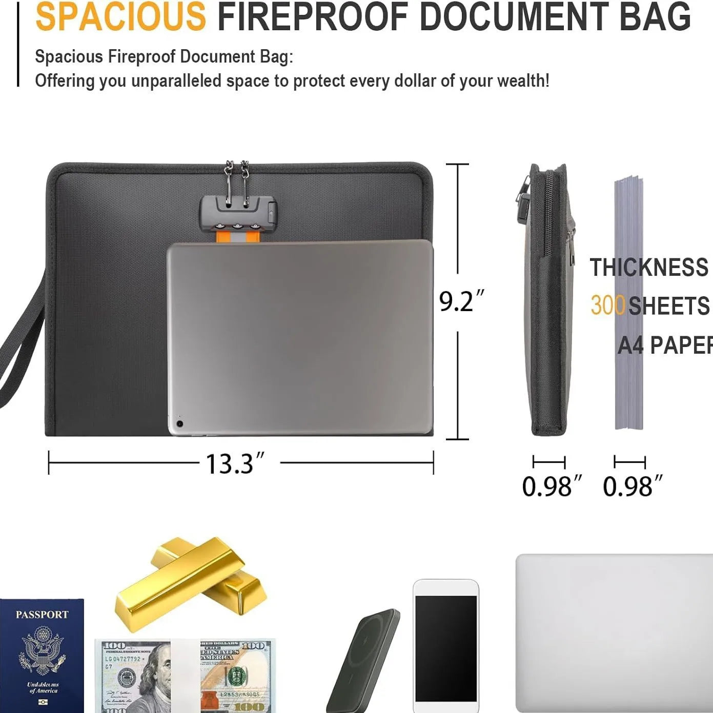 Fireproof Waterproof Document Storage Bag