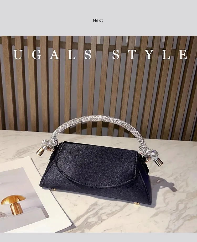Satin Crystal Handle Evening Bag