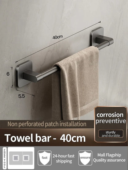 No-Drill Adhesive Bathroom Towel Bar & Rack