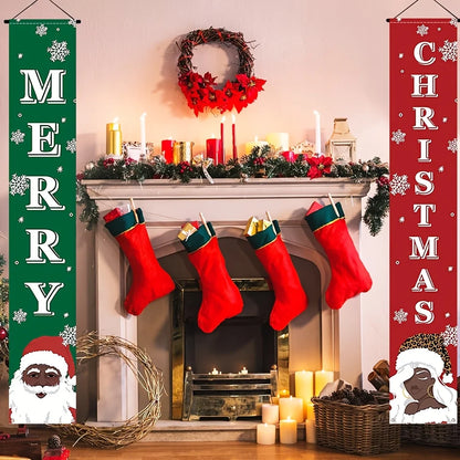 2-Piece Black Santa Merry Christmas Door Banners