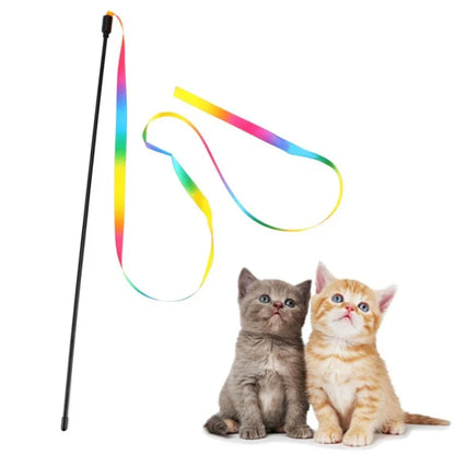 Rainbow Ribbon Cat Teaser Wand