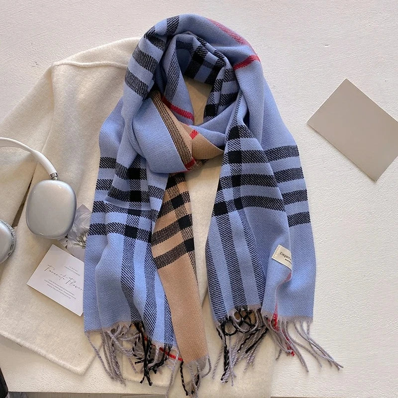 Women’s Plaid Winter Scarf with Tassels