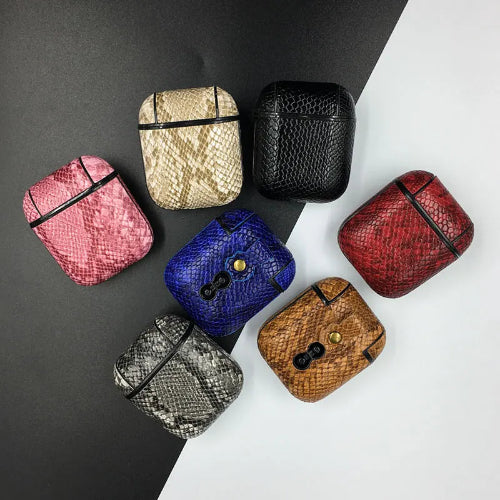 Mobile Phone Case – Luxury Snake Skin PU Leather Earphone Case For Apple