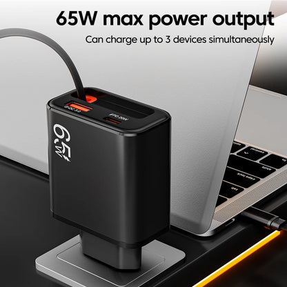 65W USB-C Fast Charger with Retractable Cable