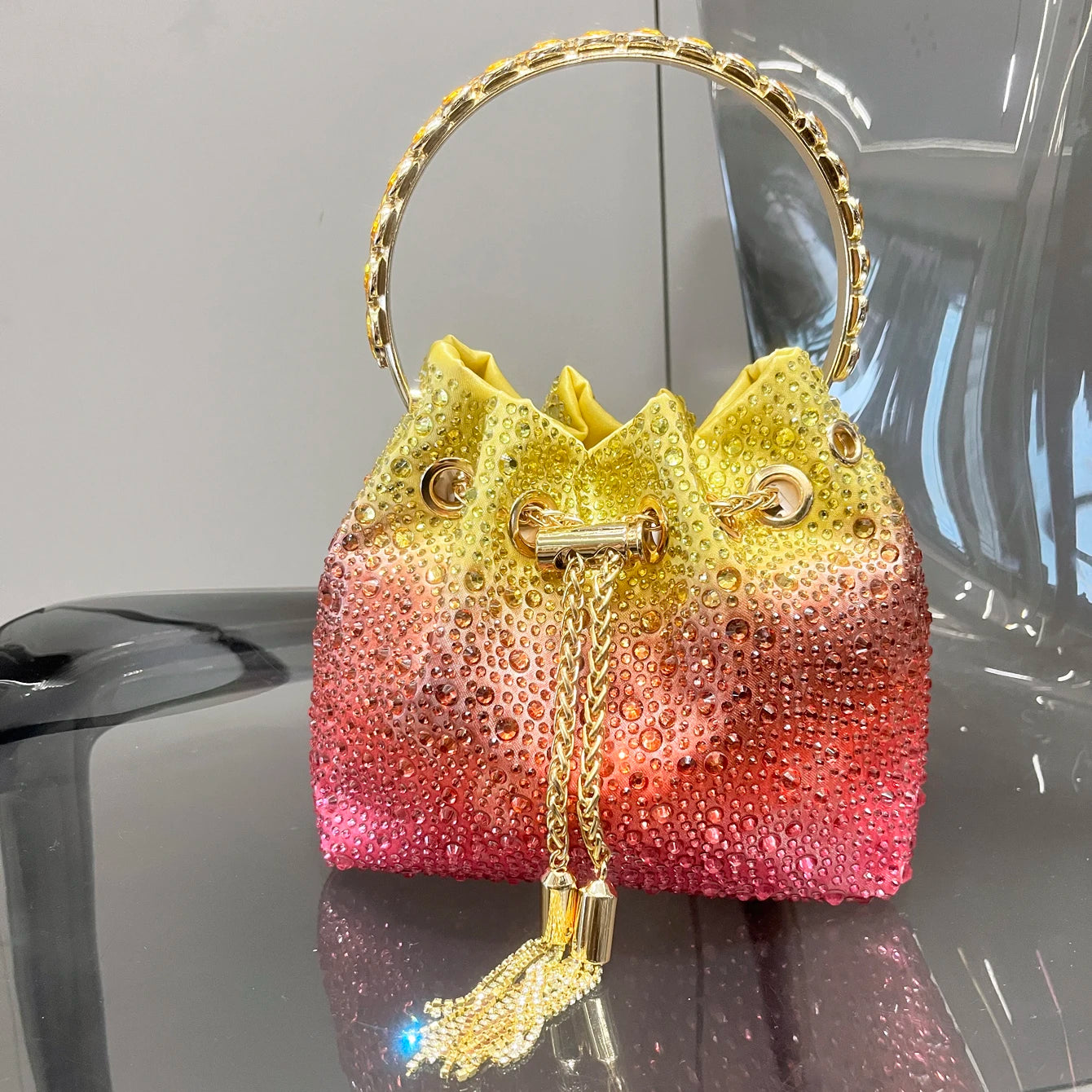Luxury Rhinestone Bucket Evening Bag