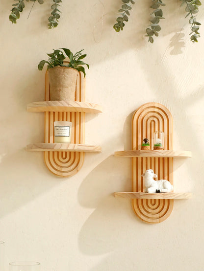 Geometric Natural Wood Wall Mounted Display Shelf