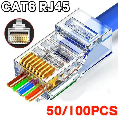 Pass-Through RJ45 Network Cable Connectors for Cat5e & Cat6 Ethernet Cables