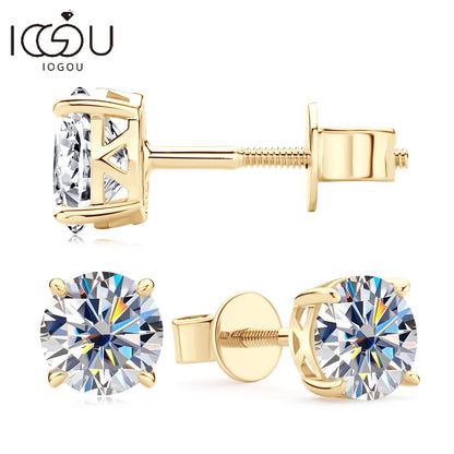 14K Gold Moissanite Screw Back Earrings