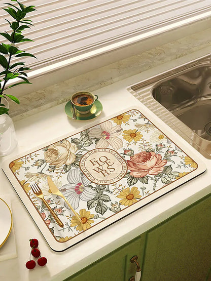 Super Absorbent Floral Dish Drying Mat