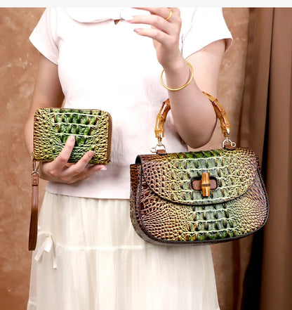 Crocodile Pattern Top Handle Handbag