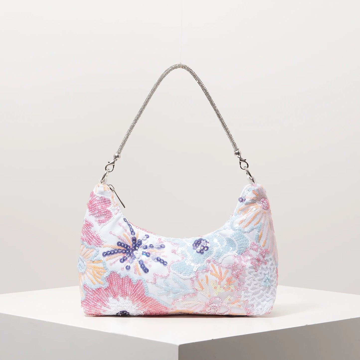 Floral Embroidered Sequin Shoulder Bag