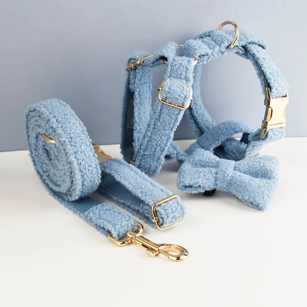 Personalized Teddy Velvet Dog Collar & Leash Set