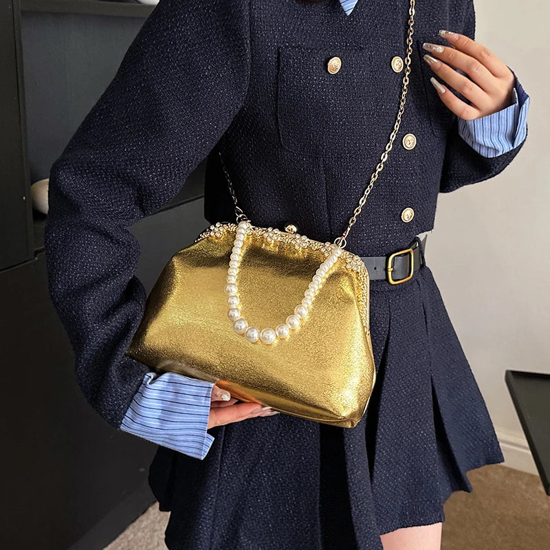 Luxury Pearl Chain Minaudière Shoulder Bag