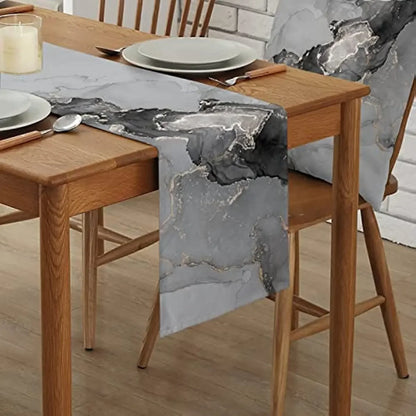 Black Grey Marble Linen Table Runner
