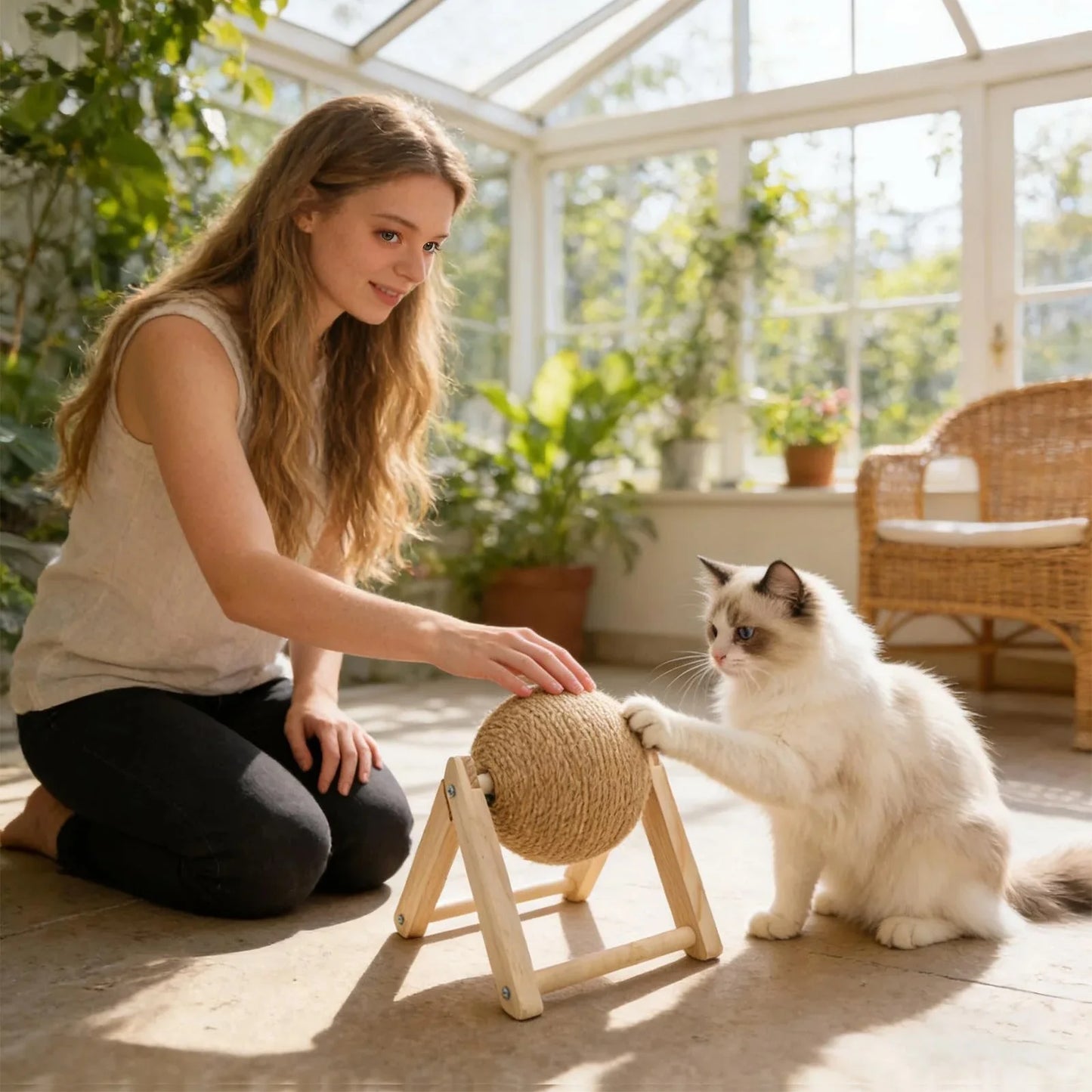 Interactive Sisal Cat Scratching Board with Spinning Ball