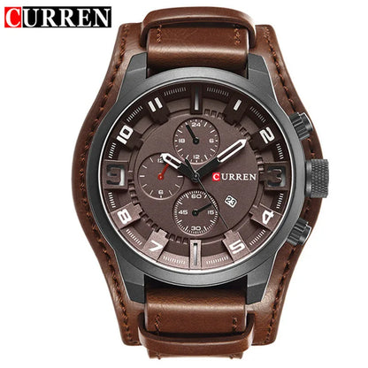 CURREN 8225 Men's Large Dial Leather Quartz Watch