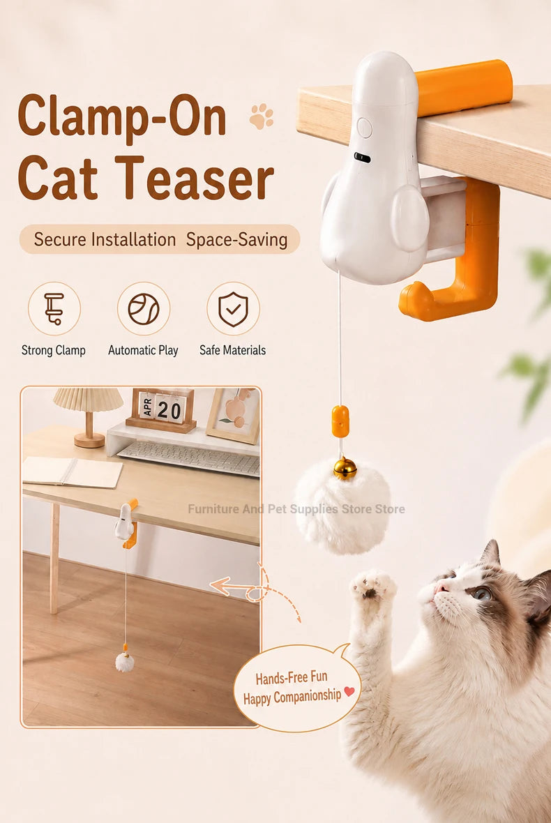 Automatic Interactive Cat Teaser Ball with Desk Clamp