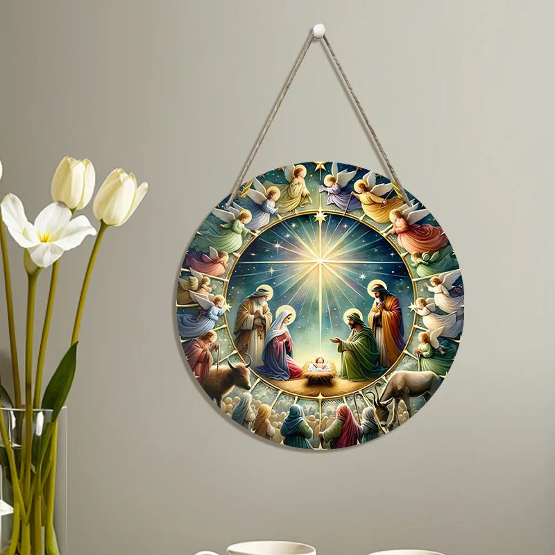 Wooden Christian Nativity Hanging Decoration