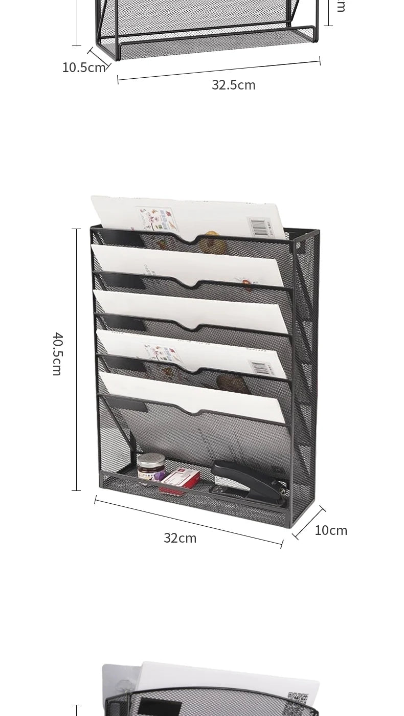 Mesh Desk File Organizer, 5-Tier Vertical Document Tray with Wall Mount Option