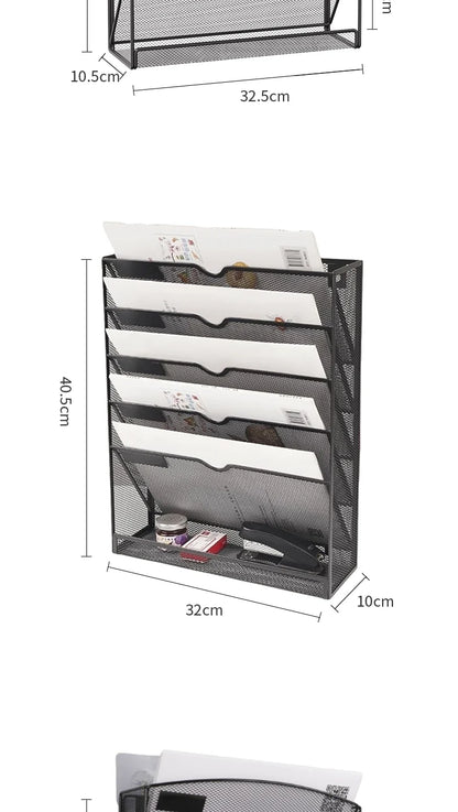 Mesh Desk File Organizer, 5-Tier Vertical Document Tray with Wall Mount Option