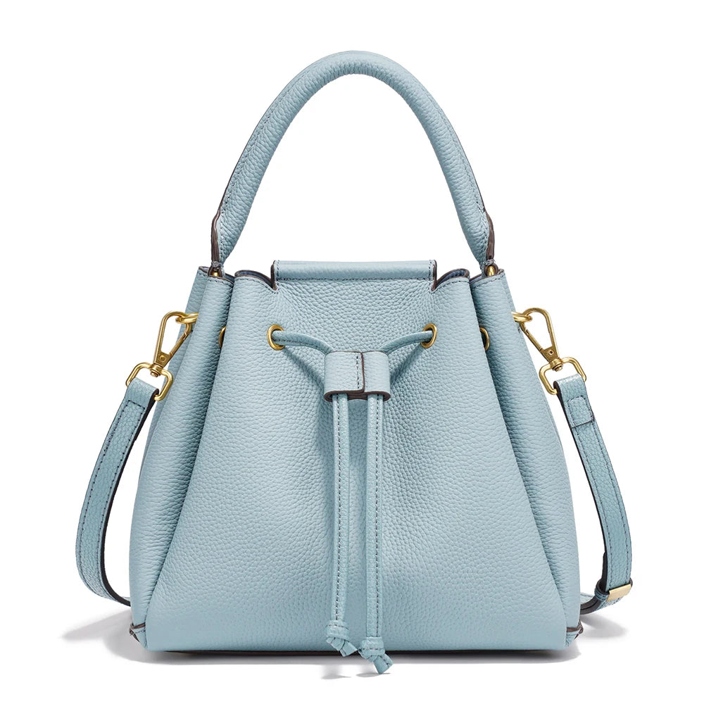 Genuine Leather Top-Handle Bucket Bag