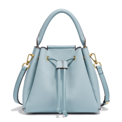 Genuine Leather Top-Handle Bucket Bag