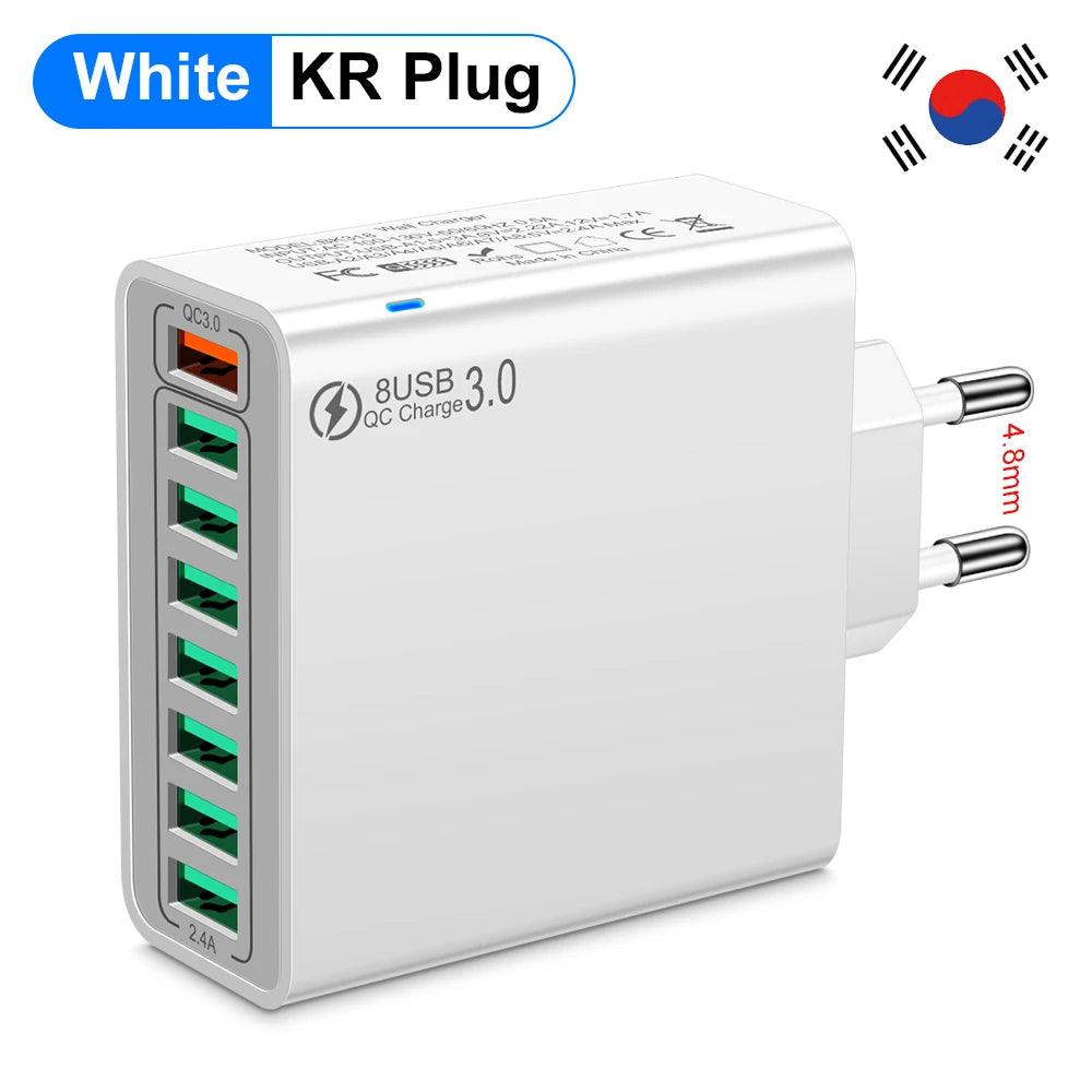 8-Port USB Fast Charging Wall Charger Adapter