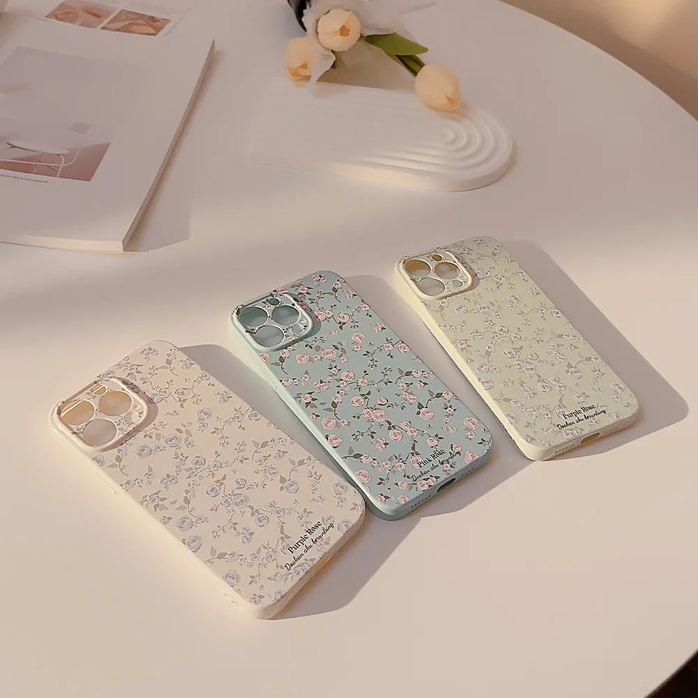 Retro Floral Pattern Cover Case for iPhone 16 15 14 13 12 11 Pro Max Plus