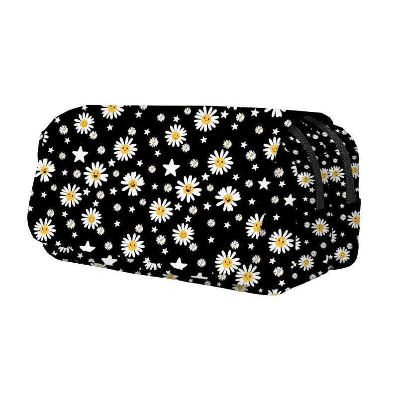 Daisy Print Double Layer Pencil Bag