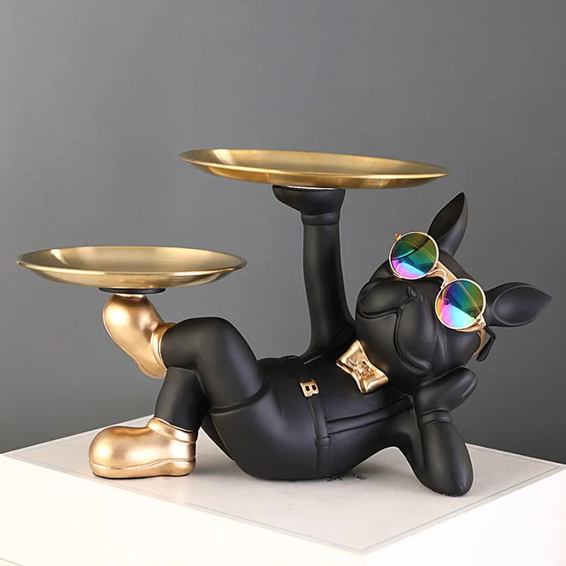Modern Bulldog Resin Storage Tray Statue